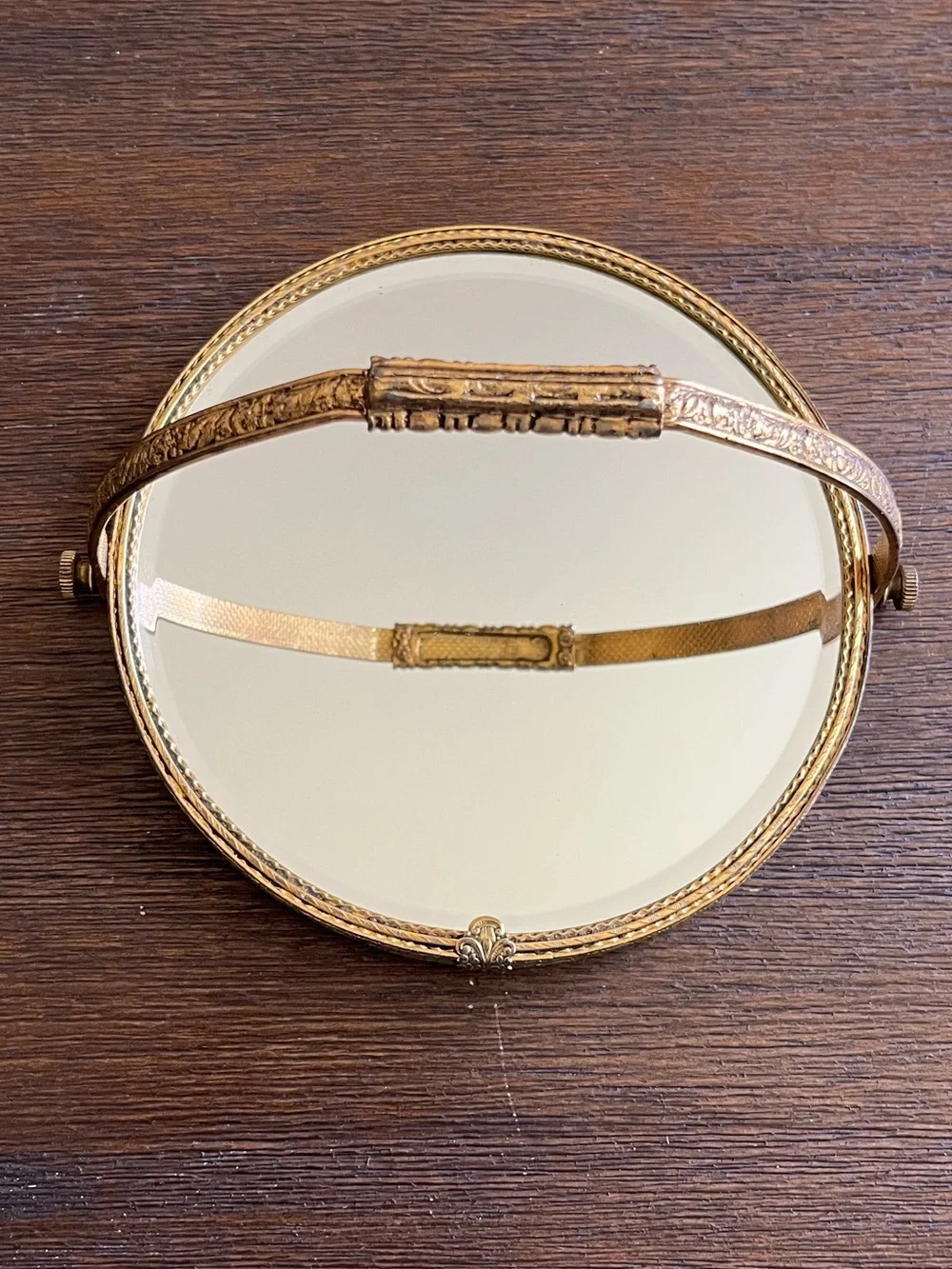 Vintage | Gold Brass Filagree Hinged Vanity Mirror | Double-Sided | Beveled